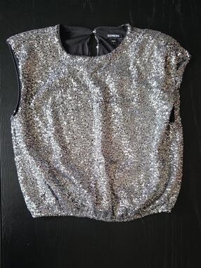 Express Silver Sequin Cap-Sleeve Camisole